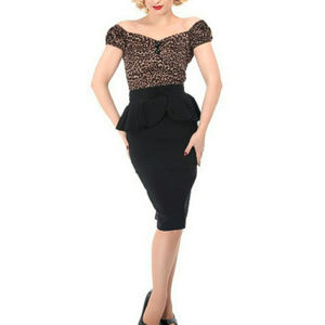 Mystic Black Peplum Pencil Skirt - Size S